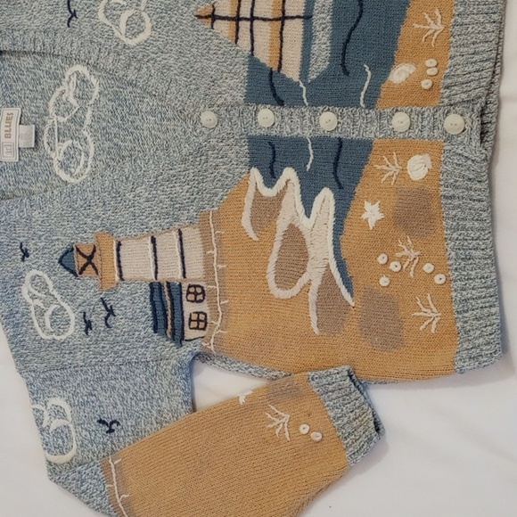 ID Blues Womens Cardigan Sz S Sweater Grannycore  Eclectic Grandpa Lighthouse - Picture 2 of 11